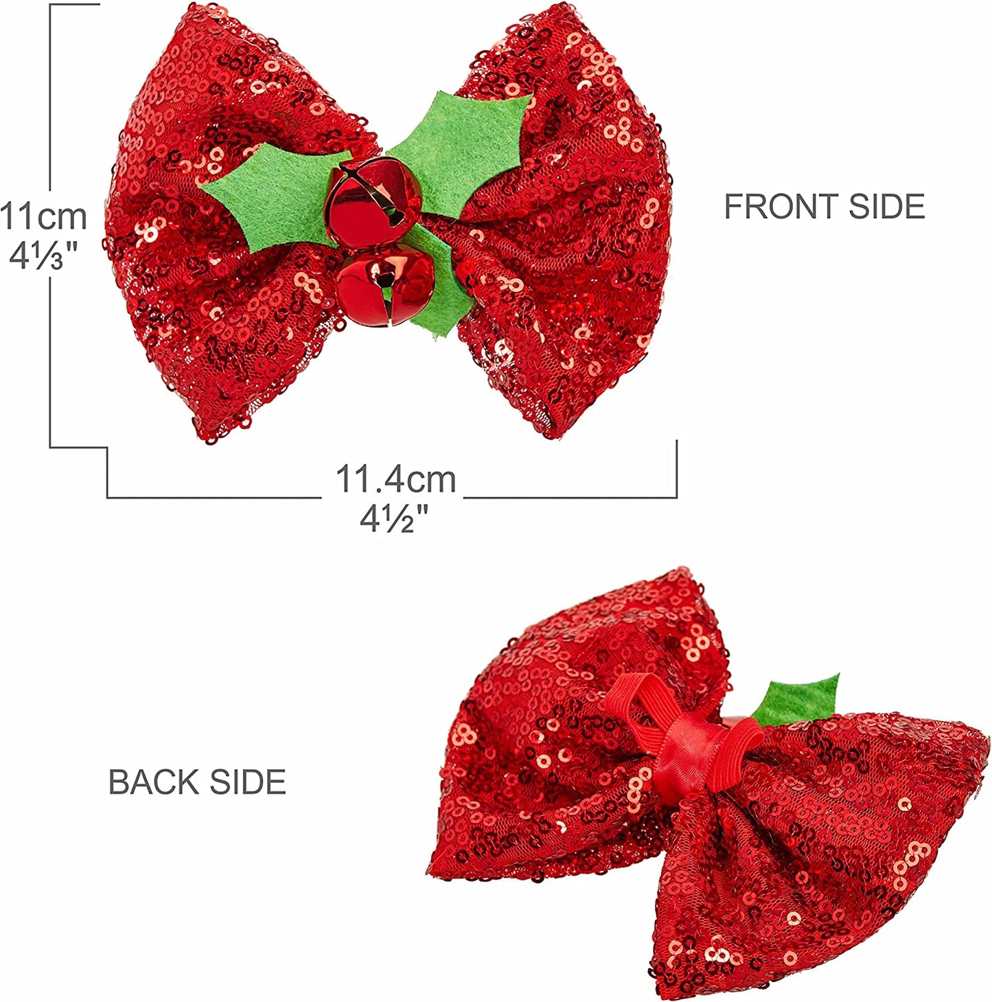 Christmas Holly Dog Collar with Bowtie, Small Adjustable 12"-16" Neck, Holiday Collar for Small Dogs