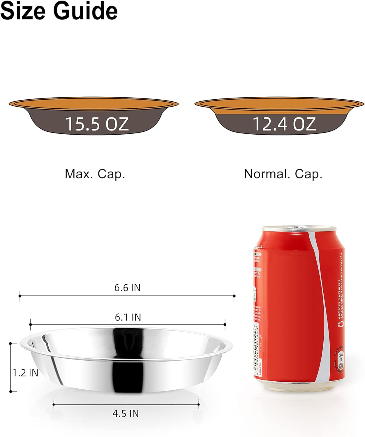 Small Shallow Cat Food Bowls, Outer Dia. 6.5 in Whisker Fatigue Cat Bowl, Stainless Steel Cat Food Dish for Indoor Cats, Set of 4 Replacement Cat Bowls for Raised Station(15.2 Fl.Oz)
