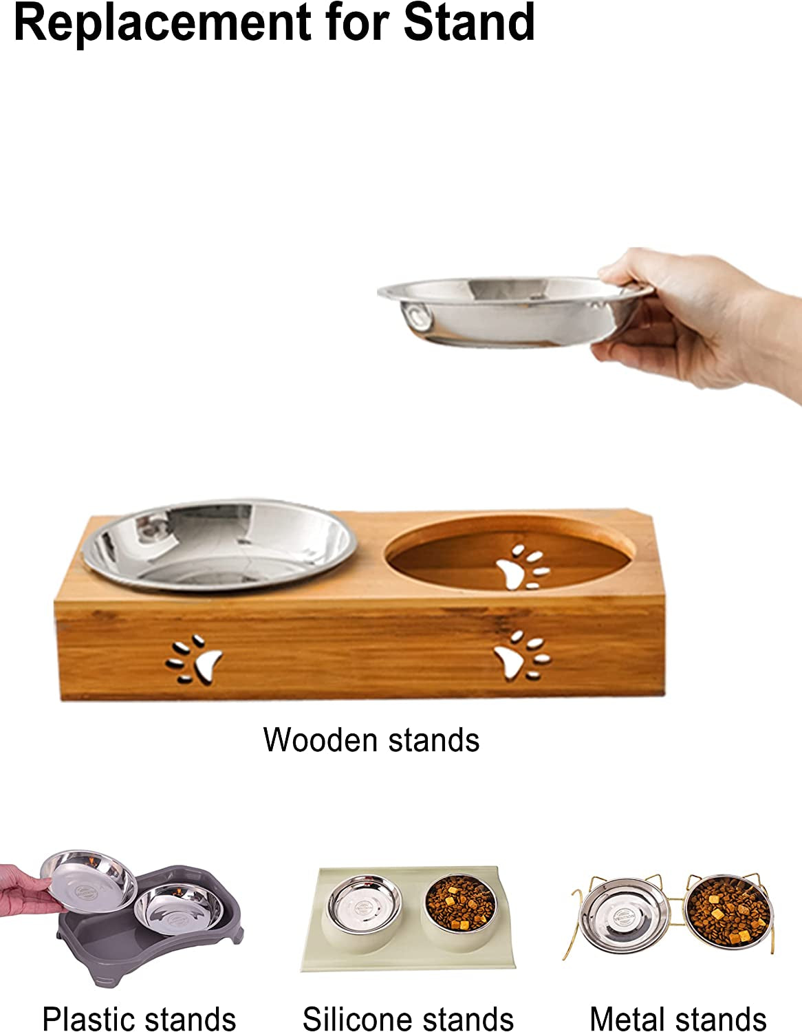 Small Shallow Cat Food Bowls, Outer Dia. 6.5 in Whisker Fatigue Cat Bowl, Stainless Steel Cat Food Dish for Indoor Cats, Set of 4 Replacement Cat Bowls for Raised Station(15.2 Fl.Oz)